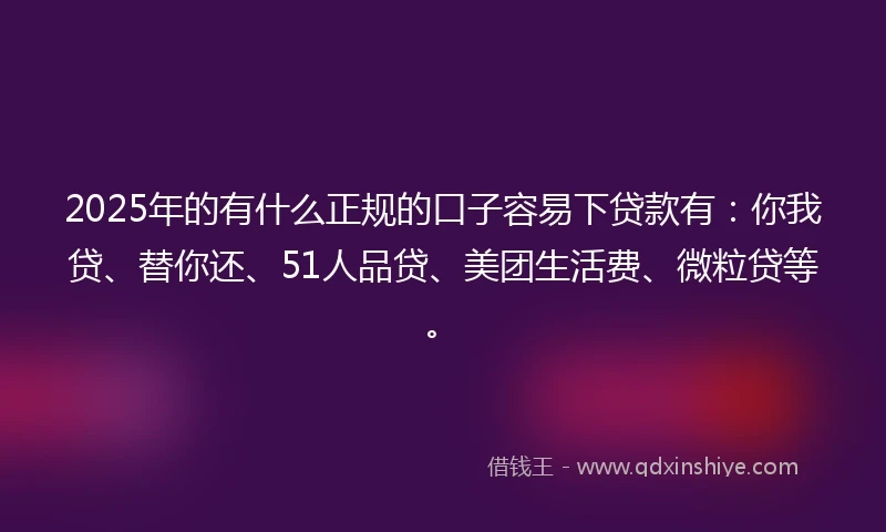2025年的有什么正规的口子容易下贷款有：你我贷、替你还、51人品贷、美团生活费、微粒贷等。