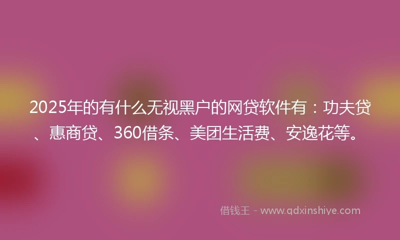 2025年的有什么无视黑户的网贷软件有：功夫贷、惠商贷、360借条、美团生活费、安逸花等。