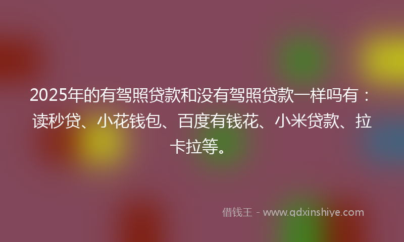 2025年的有驾照贷款和没有驾照贷款一样吗有：读秒贷、小花钱包、百度有钱花、小米贷款、拉卡拉等。