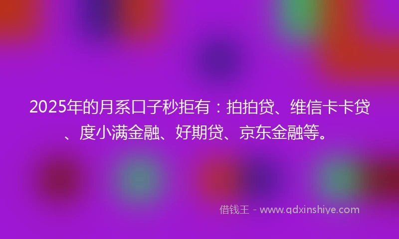 2025年的月系口子秒拒有：拍拍贷、维信卡卡贷、度小满金融、好期贷、京东金融等。