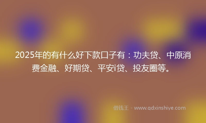 2025年的有什么好下款口子有：功夫贷、中原消费金融、好期贷、平安i贷、投友圈等。