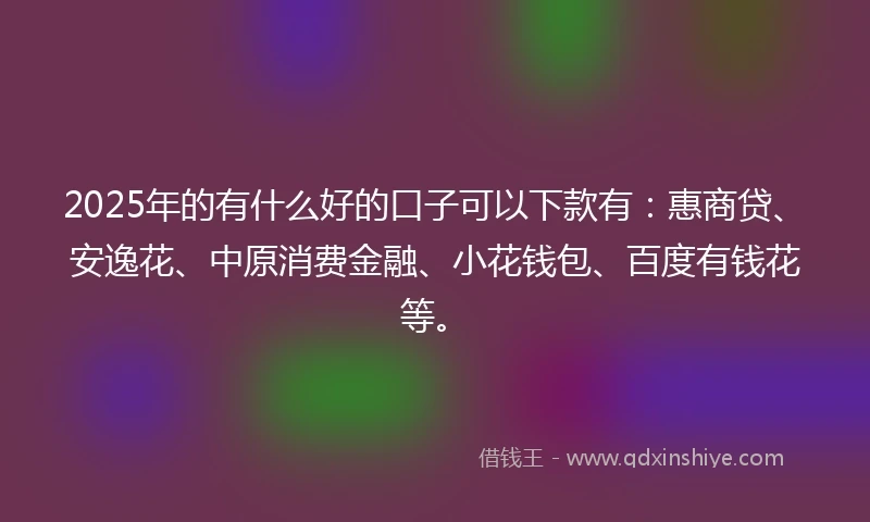 2025年的有什么好的口子可以下款有：惠商贷、安逸花、中原消费金融、小花钱包、百度有钱花等。