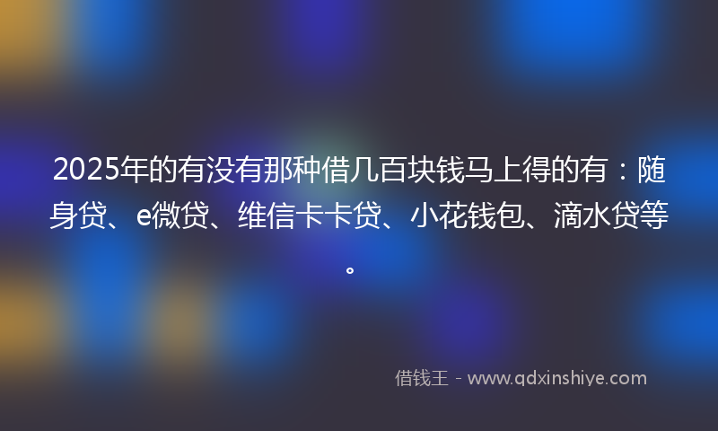 2025年的有没有那种借几百块钱马上得的有：随身贷、e微贷、维信卡卡贷、小花钱包、滴水贷等。