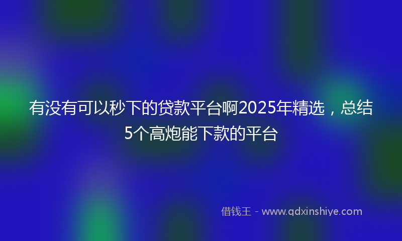 有没有可以秒下的贷款平台啊2025年精选,总结5个高炮能下款的平台