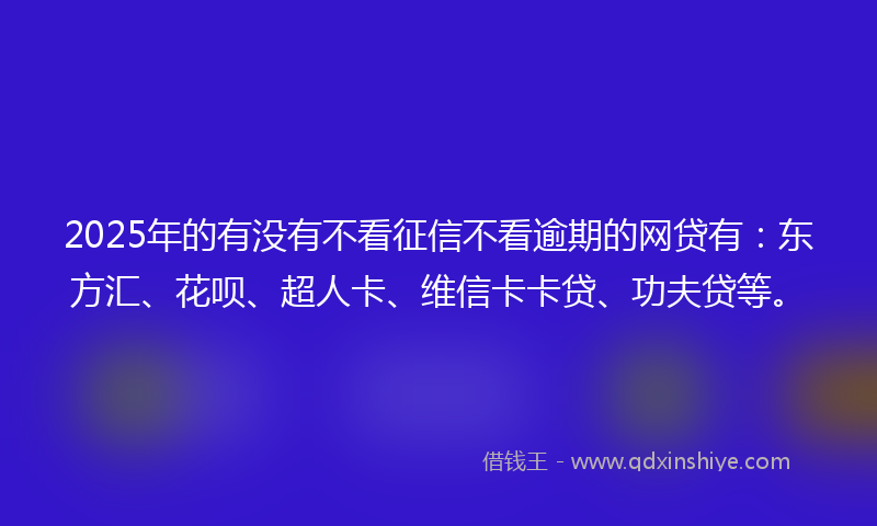 2025年的有没有不看征信不看逾期的网贷有：东方汇、花呗、超人卡、维信卡卡贷、功夫贷等。