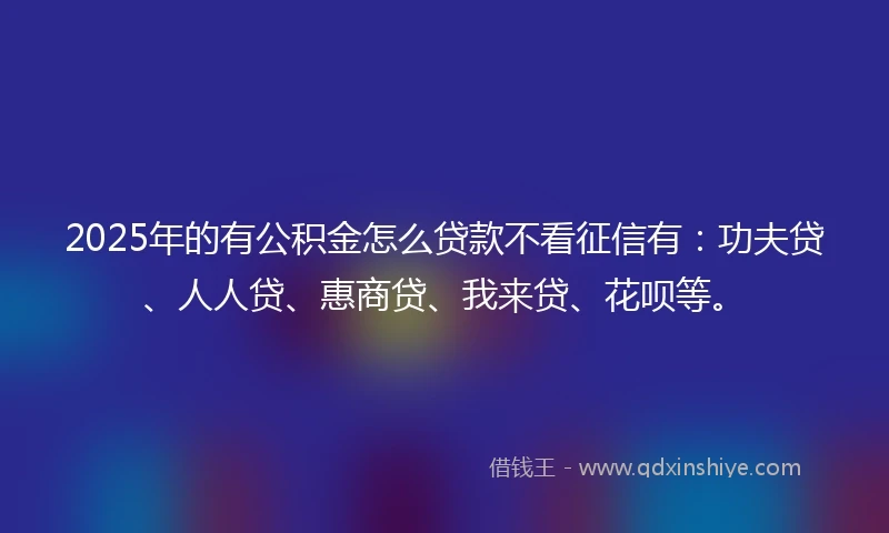 2025年的有公积金怎么贷款不看征信有：功夫贷、人人贷、惠商贷、我来贷、花呗等。