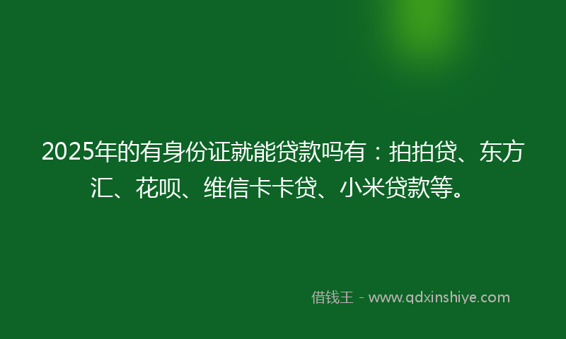 2025年的有身份证就能贷款吗有：拍拍贷、东方汇、花呗、维信卡卡贷、小米贷款等。