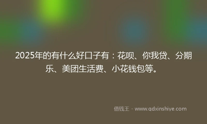 2025年的有什么好口子有:花呗、你我贷、分期乐、美团生活费、小花钱包等。