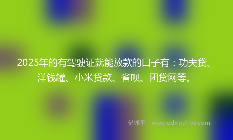 2025年的有驾驶证就能放款的口子有：功夫贷、洋钱罐、小米贷款、省呗、团贷网等。