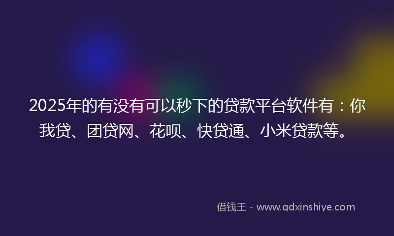 2025年的有没有可以秒下的贷款平台软件有：你我贷、团贷网、花呗、快贷通、小米贷款等。