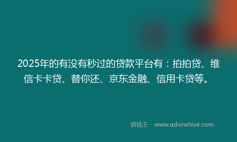 2025年的有没有秒过的贷款平台有：拍拍贷、维信卡卡贷、替你还、京东金融、信用卡贷等。