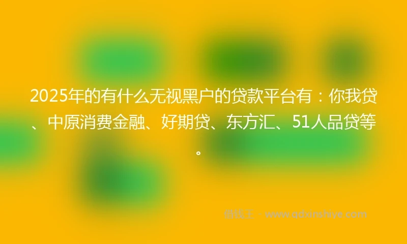 2025年的有什么无视黑户的贷款平台有：你我贷、中原消费金融、好期贷、东方汇、51人品贷等。