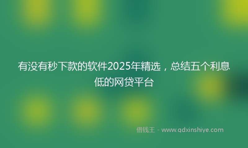 有没有秒下款的软件2025年精选，总结五个利息低的网贷平台