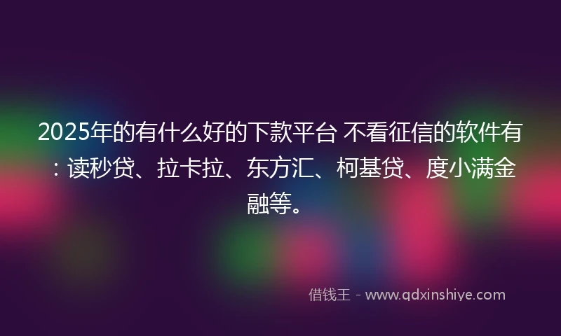 2025年的有什么好的下款平台 不看征信的软件有：读秒贷、拉卡拉、东方汇、柯基贷、度小满金融等。