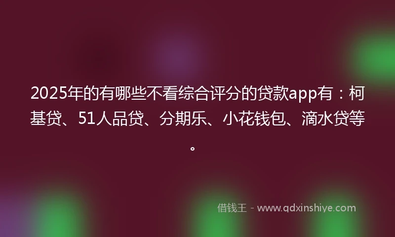 2025年的有哪些不看综合评分的贷款app有：柯基贷、51人品贷、分期乐、小花钱包、滴水贷等。