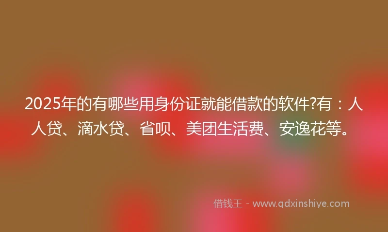 2025年的有哪些用身份证就能借款的软件?有：人人贷、滴水贷、省呗、美团生活费、安逸花等。