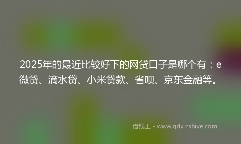 2025年的最近比较好下的网贷口子是哪个有：e微贷、滴水贷、小米贷款、省呗、京东金融等。
