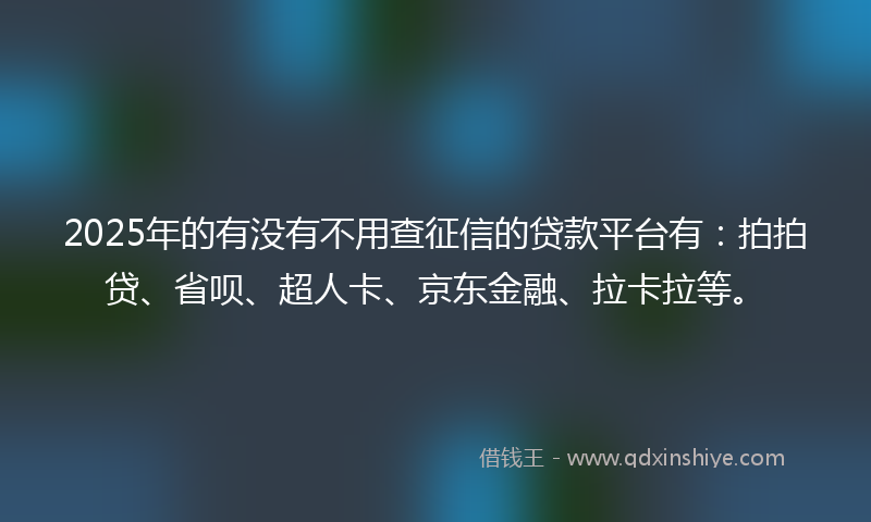 2025年的有没有不用查征信的贷款平台有：拍拍贷、省呗、超人卡、京东金融、拉卡拉等。