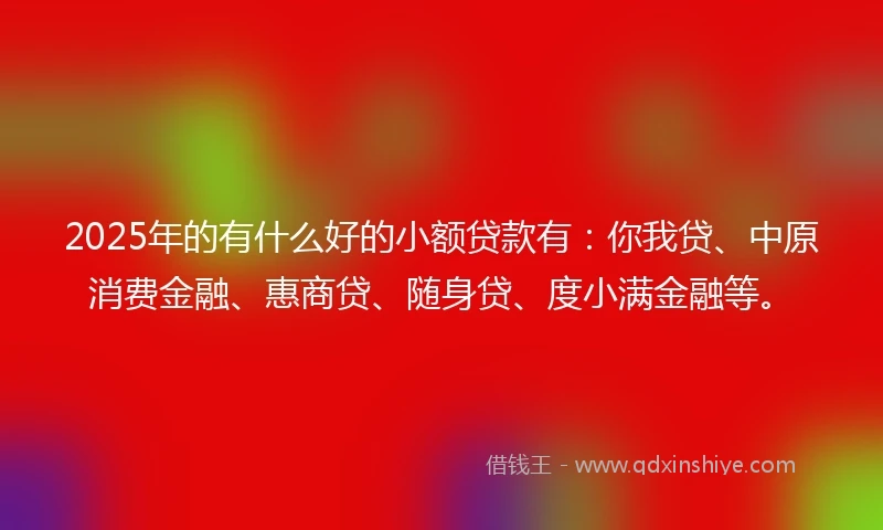 2025年的有什么好的小额贷款有：你我贷、中原消费金融、惠商贷、随身贷、度小满金融等。