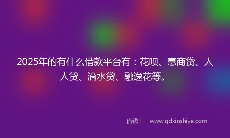 2025年的有什么借款平台有：花呗、惠商贷、人人贷、滴水贷、融逸花等。