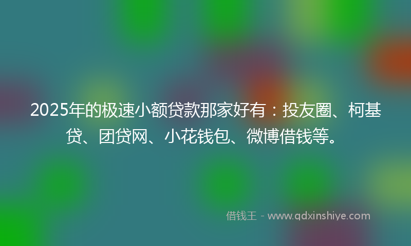 2025年的极速小额贷款那家好有：投友圈、柯基贷、团贷网、小花钱包、微博借钱等。