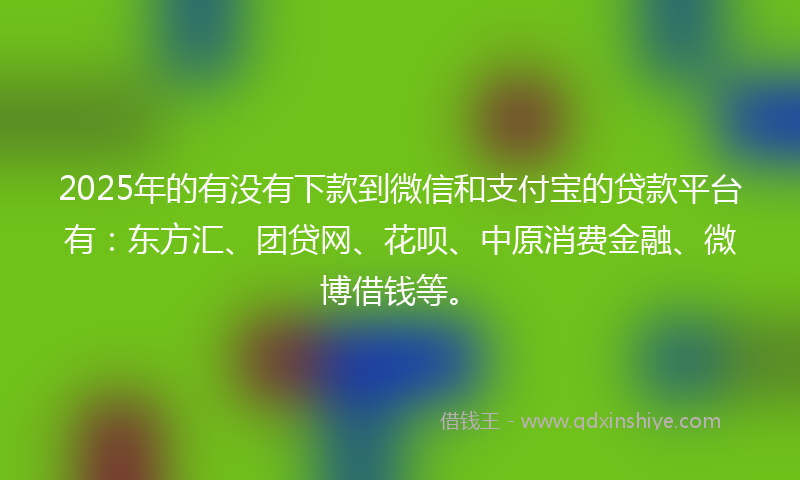 2025年的有没有下款到微信和支付宝的贷款平台有：东方汇、团贷网、花呗、中原消费金融、微博借钱等。