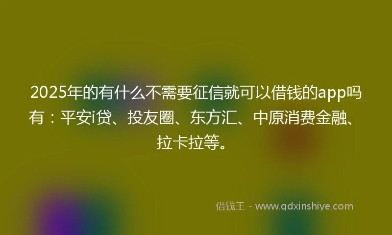 2025年的有什么不需要征信就可以借钱的app吗有：平安i贷、投友圈、东方汇、中原消费金融、拉卡拉等。