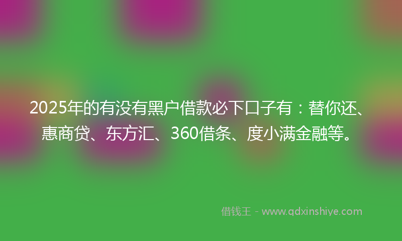 2025年的有没有黑户借款必下口子有：替你还、惠商贷、东方汇、360借条、度小满金融等。