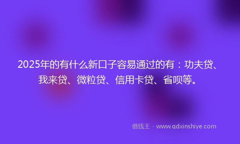 2025年的有什么新口子容易通过的有：功夫贷、我来贷、微粒贷、信用卡贷、省呗等。