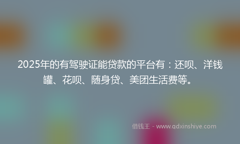 2025年的有驾驶证能贷款的平台有：还呗、洋钱罐、花呗、随身贷、美团生活费等。