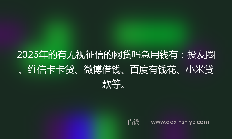 2025年的有无视征信的网贷吗急用钱有：投友圈、维信卡卡贷、微博借钱、百度有钱花、小米贷款等。