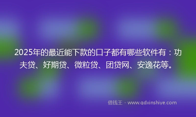 2025年的最近能下款的口子都有哪些软件有：功夫贷、好期贷、微粒贷、团贷网、安逸花等。