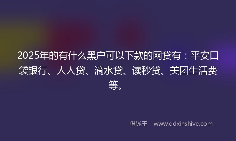 2025年的有什么黑户可以下款的网贷有：平安口袋银行、人人贷、滴水贷、读秒贷、美团生活费等。