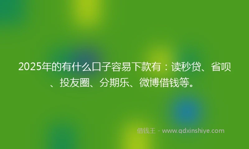 2025年的有什么口子容易下款有：读秒贷、省呗、投友圈、分期乐、微博借钱等。
