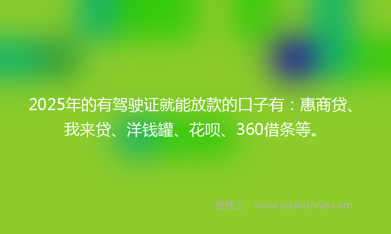 2025年的有驾驶证就能放款的口子有：惠商贷、我来贷、洋钱罐、花呗、360借条等。