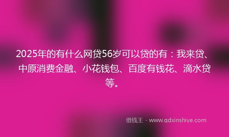 2025年的有什么网贷56岁可以贷的有：我来贷、中原消费金融、小花钱包、百度有钱花、滴水贷等。