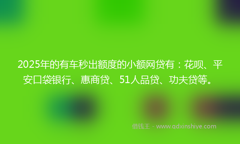 2025年的有车秒出额度的小额网贷有：花呗、平安口袋银行、惠商贷、51人品贷、功夫贷等。