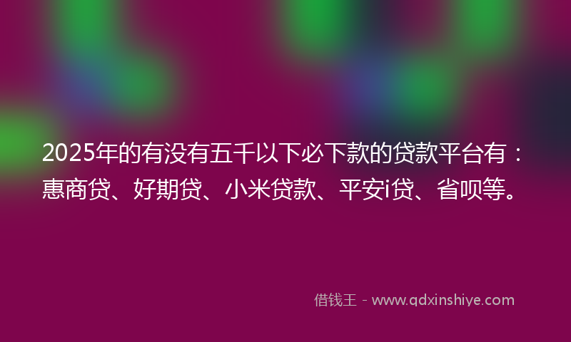 2025年的有没有五千以下必下款的贷款平台有：惠商贷、好期贷、小米贷款、平安i贷、省呗等。