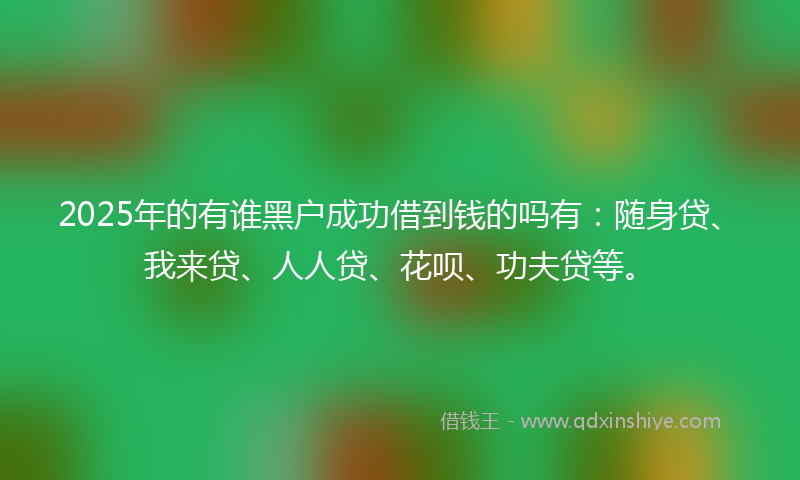 2025年的有谁黑户成功借到钱的吗有：随身贷、我来贷、人人贷、花呗、功夫贷等。