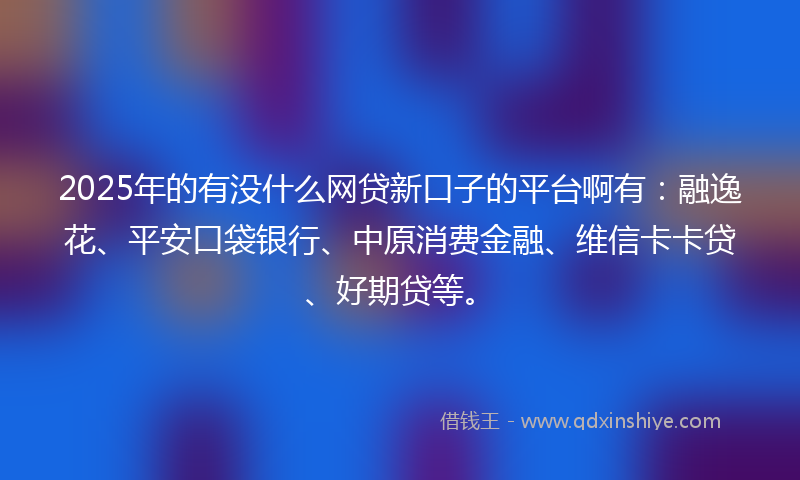 2025年的有没什么网贷新口子的平台啊有：融逸花、平安口袋银行、中原消费金融、维信卡卡贷、好期贷等。