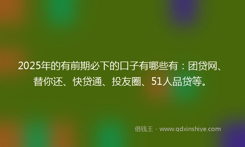 2025年的有前期必下的口子有哪些有：团贷网、替你还、快贷通、投友圈、51人品贷等。