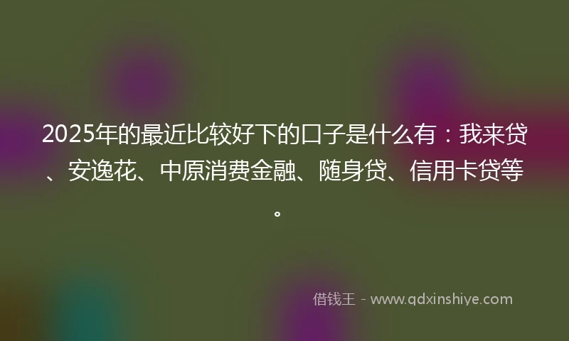 2025年的最近比较好下的口子是什么有:我来贷、安逸花、中原消费金融、随身贷、信用卡贷等。