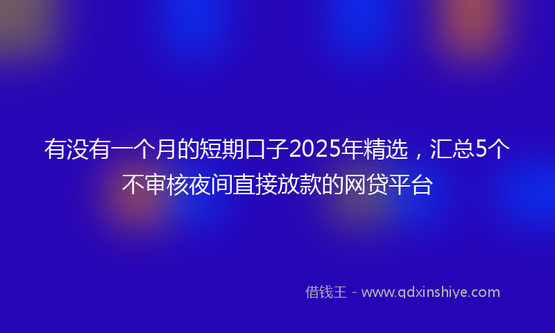 有没有一个月的短期口子2025年精选，汇总5个不审核夜间直接放款的网贷平台