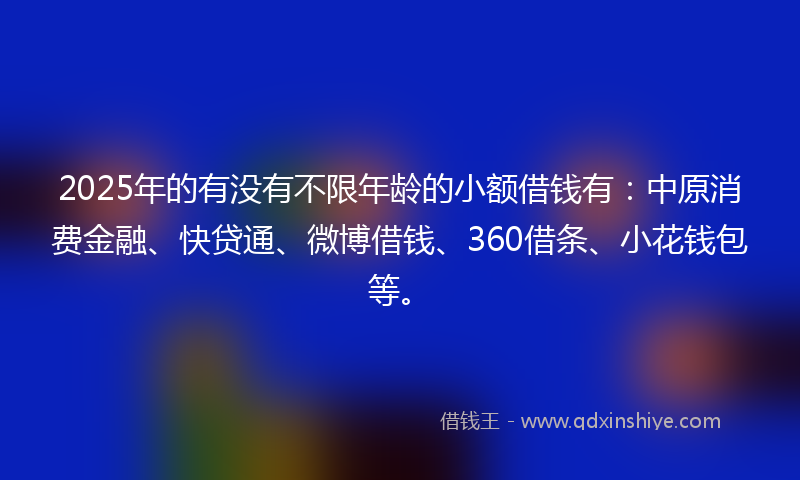 2025年的有没有不限年龄的小额借钱有：中原消费金融、快贷通、微博借钱、360借条、小花钱包等。