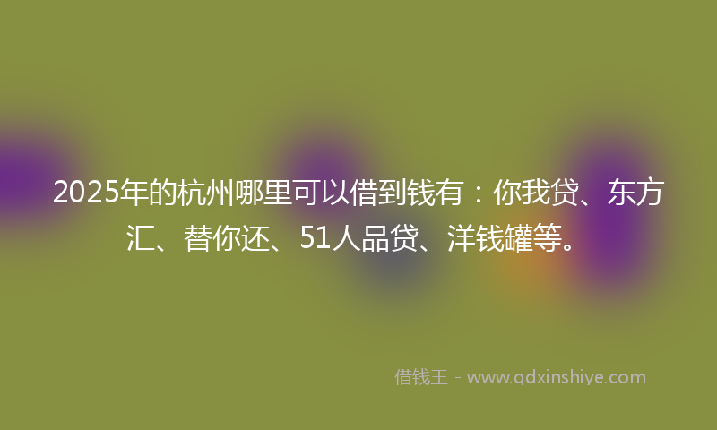 2025年的杭州哪里可以借到钱有：你我贷、东方汇、替你还、51人品贷、洋钱罐等。