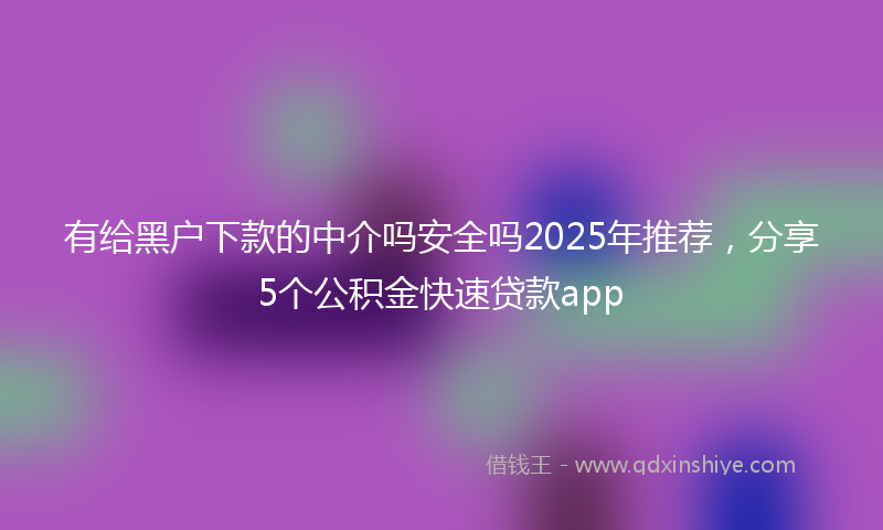 有给黑户下款的中介吗安全吗2025年推荐，分享5个公积金快速贷款app