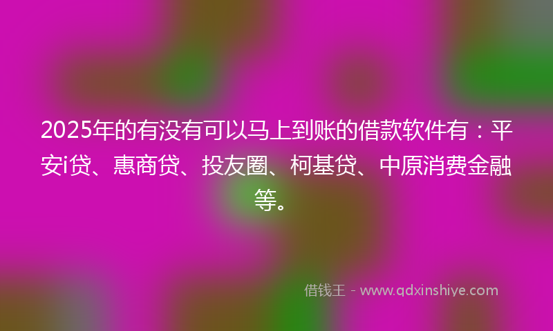 2025年的有没有可以马上到账的借款软件有：平安i贷、惠商贷、投友圈、柯基贷、中原消费金融等。