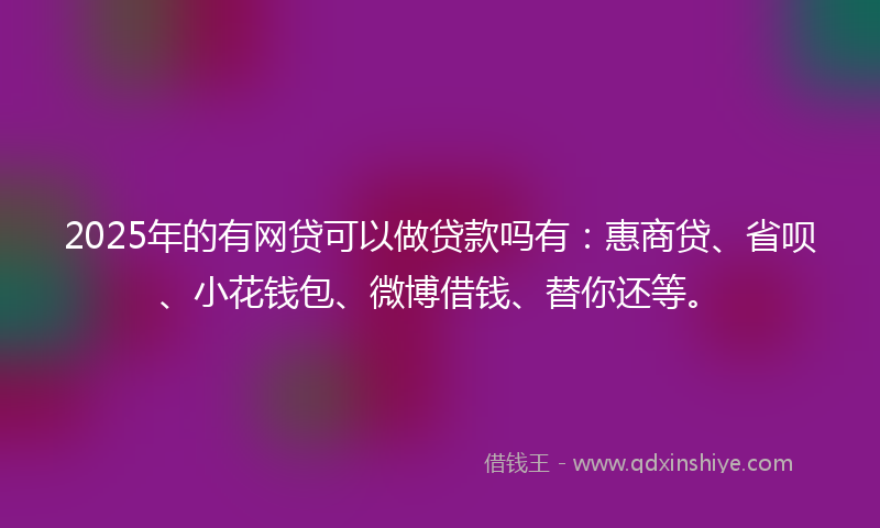 2025年的有网贷可以做贷款吗有：惠商贷、省呗、小花钱包、微博借钱、替你还等。