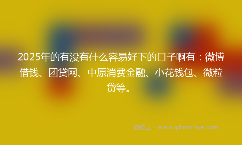 2025年的有没有什么容易好下的口子啊有：微博借钱、团贷网、中原消费金融、小花钱包、微粒贷等。