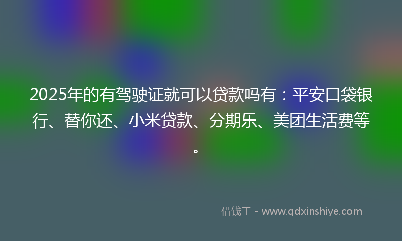 2025年的有驾驶证就可以贷款吗有：平安口袋银行、替你还、小米贷款、分期乐、美团生活费等。
